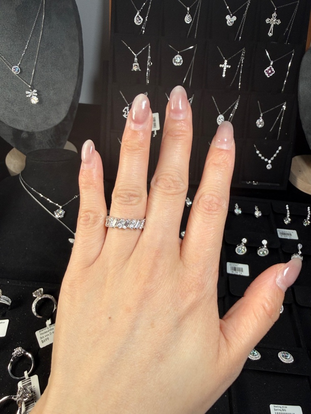Sterling Silver Clear Moissanite Eternity Band - Silver